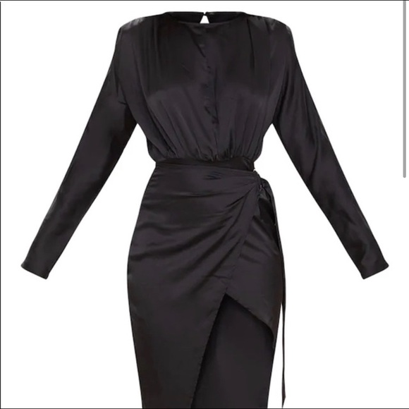 Pretty Little Thing Black Satin Wrap MIDI Dress (never worn) - Picture 4 of 7